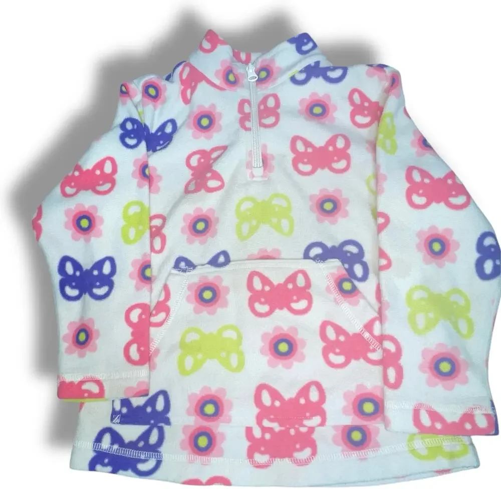 Hanna Andersson Fleece Jacket Coat Butterfly Sz 5 110 cm 1/4 Zip Pullover Pink